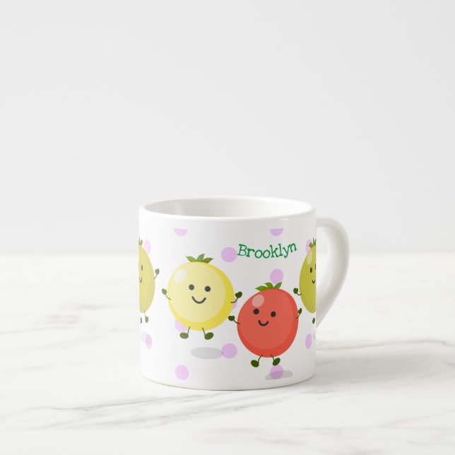 Cute cherry tomatoes cartoon illustration espresso cup (Front Right)