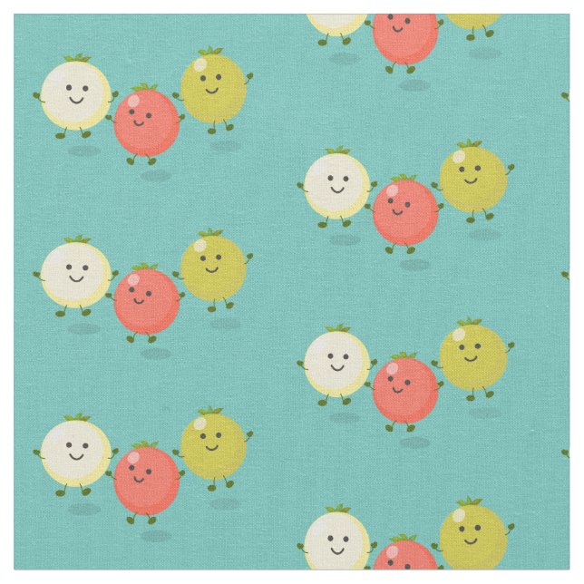 Cute cherry tomatoes cartoon illustration fabric (Close Up)