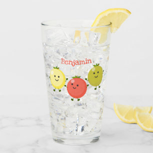 Cute cherry tomatoes cartoon illustration glass
