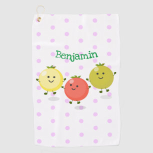 Cute cherry tomatoes cartoon illustration golf towel