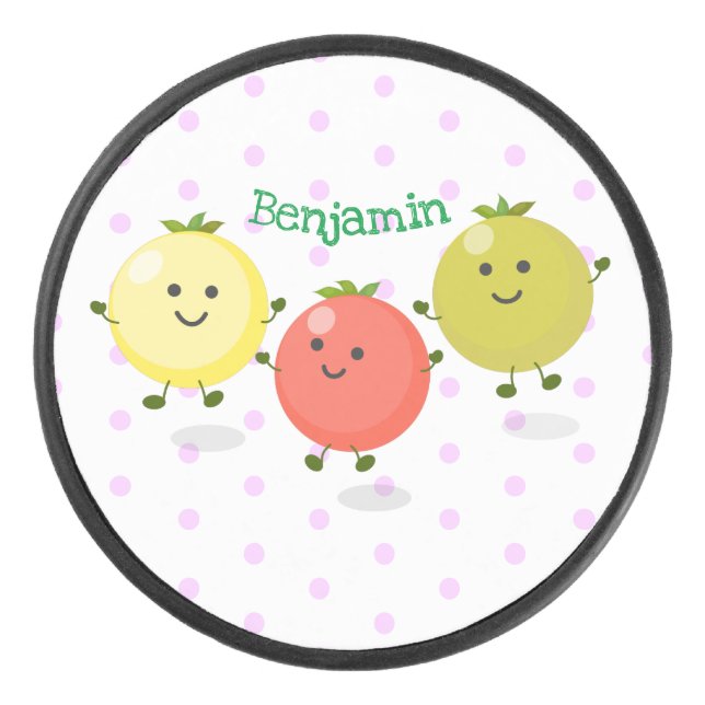 Cute cherry tomatoes cartoon illustration hockey puck (Front)