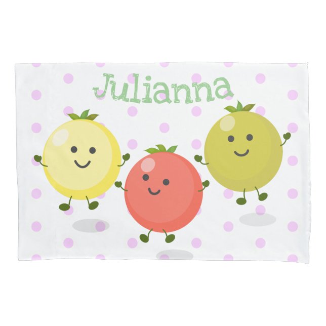 Cute cherry tomatoes cartoon illustration pillowcase (Front)