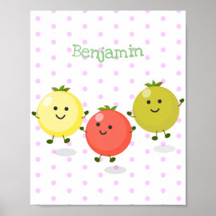Cute cherry tomatoes cartoon illustration poster