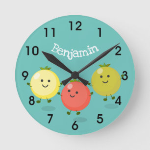 Cute cherry tomatoes cartoon illustration round cl clock