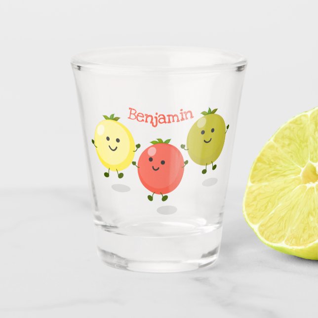 Cute cherry tomatoes cartoon illustration shot glass (Front)