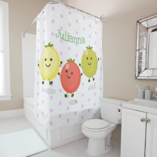 Cute cherry tomatoes cartoon illustration shower curtain