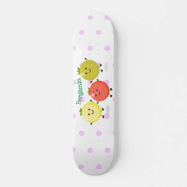 Cute cherry tomatoes cartoon illustration skateboard (Front)