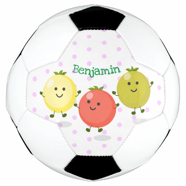 Cute cherry tomatoes cartoon illustration soccer ball (Front)