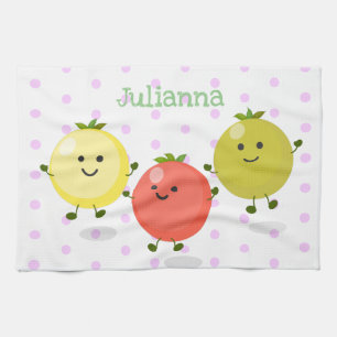 Cute cherry tomatoes cartoon illustration tea towel