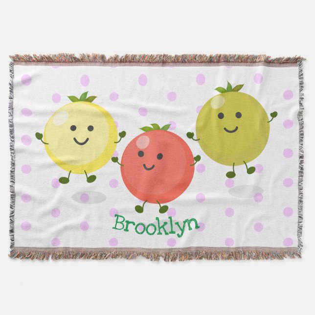 Cute cherry tomatoes cartoon illustration throw blanket (Front)