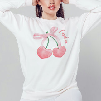 Cute Cherry w/ Pink Bow Girly Coquette Aesthetic Sweatshirt