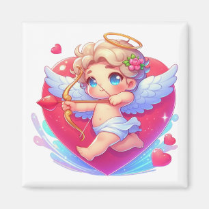 Cute Cherub Cupid's Valentine Aim Pink Heart Magnet