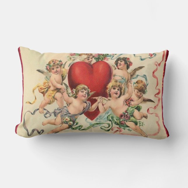 Cute Cherubs with a Red Heart Valentine Lumbar Cushion (Front)