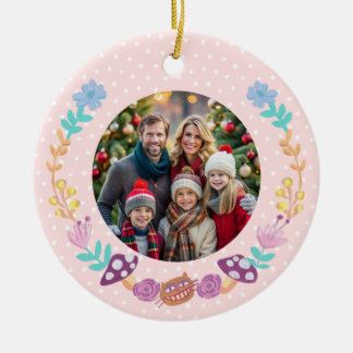 Cute Cheshire Cat Floral Wreath Pink Christmas Ceramic Tree Decoration