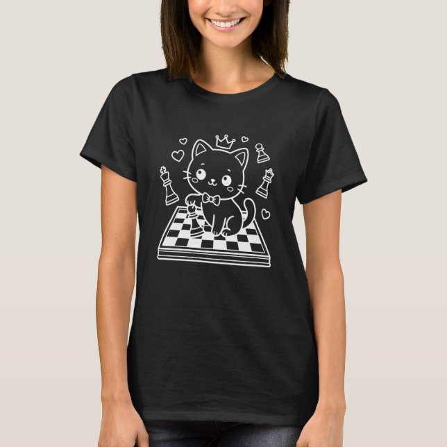 Cute Chess Kawaii Cat Strategy Game Long Sleeve T-Shirt (Front)