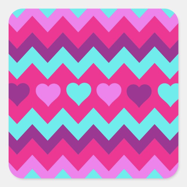 Cute Chevron Hearts Pink Teal Teen Girl Gifts Square Sticker (Front)