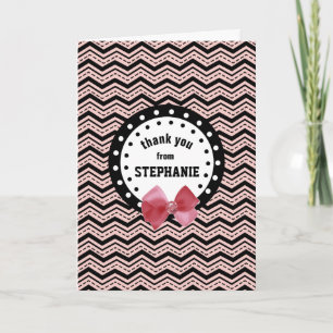 Cute Chevrons, Dots, and Bow Pink and White Z58 Thank You Card