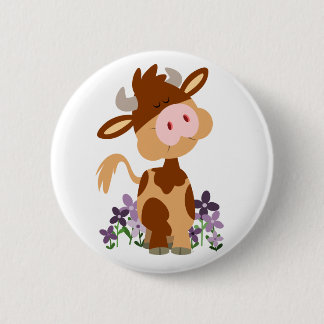 Cute Chewing Cartoon Cow Button Badge