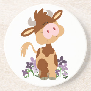 Cute Chewing Cartoon Cow Coaster