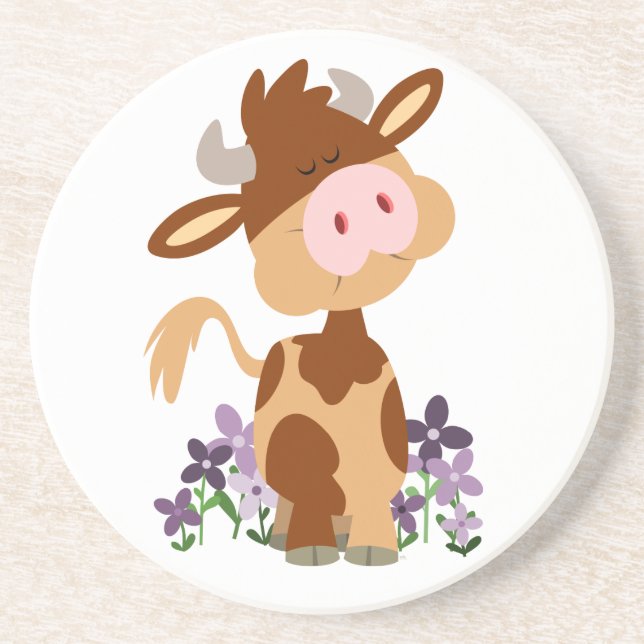 Cute Chewing Cartoon Cow Coaster (Front)