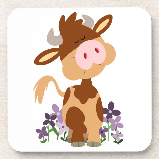 Cute Chewing Cartoon Cow Coasters Set (Front)
