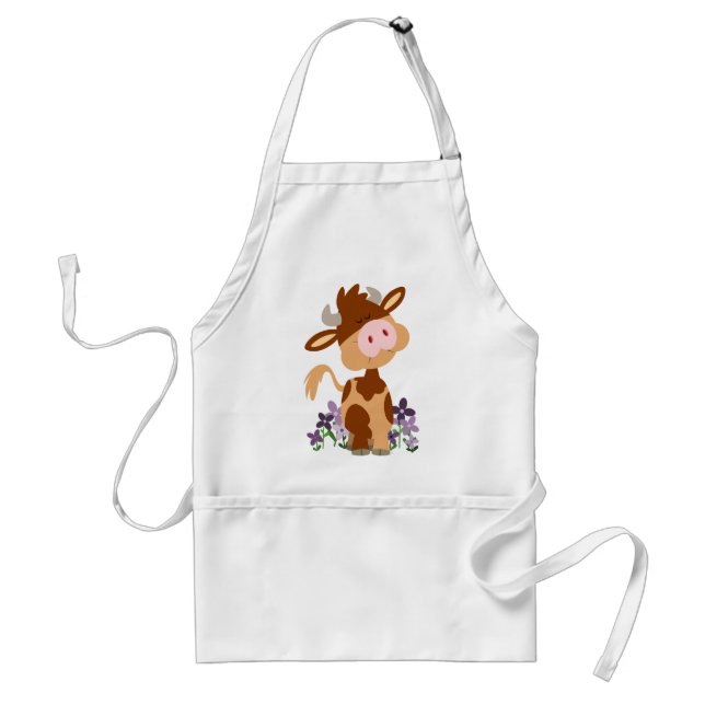 Cute Chewing Cartoon Cow Cooking Apron (Front)
