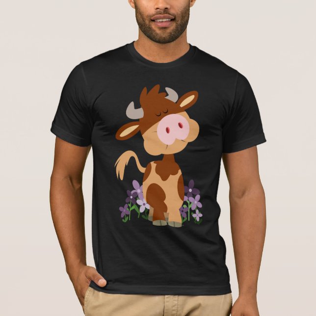 Cute Chewing Cartoon Cow T-Shirt (Front)