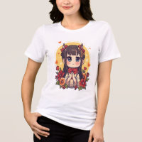 Cute Chibi Anime Girl Floral Shirt | Kawaii Fox Ea