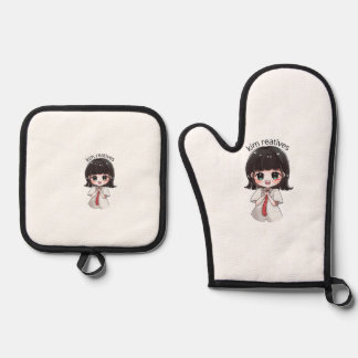 Cute Chibi Anime Girl Kitchen Oven Mitt and Pot Ho Oven Mitt & Pot Holder Set
