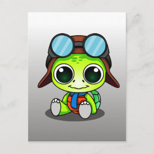Cute Chibi Aviator Turtle Postcard