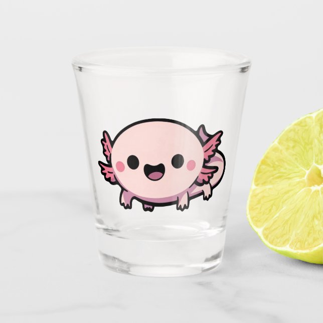 Cute Chibi Axolotl Shot Glass (Front)