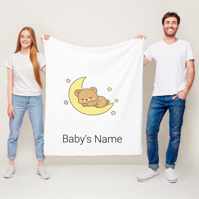 Cute Chibi Baby Bear Sleeping on Moon Custom Nurse Fleece Blanket (In Situ)