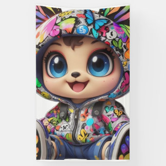 Cute Chibi Bear in Graffiti Butterfly Hoodie – Kaw Banner