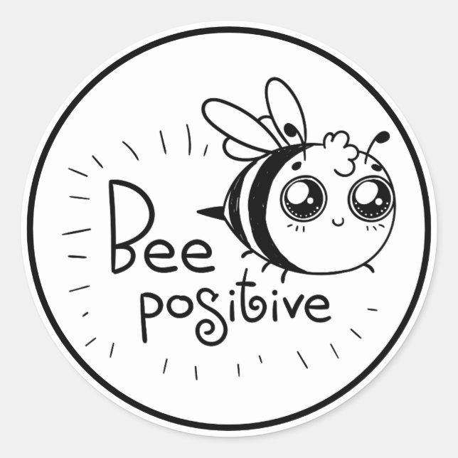 Cute Chibi Bee illustration Quote Classic Round Sticker (Front)