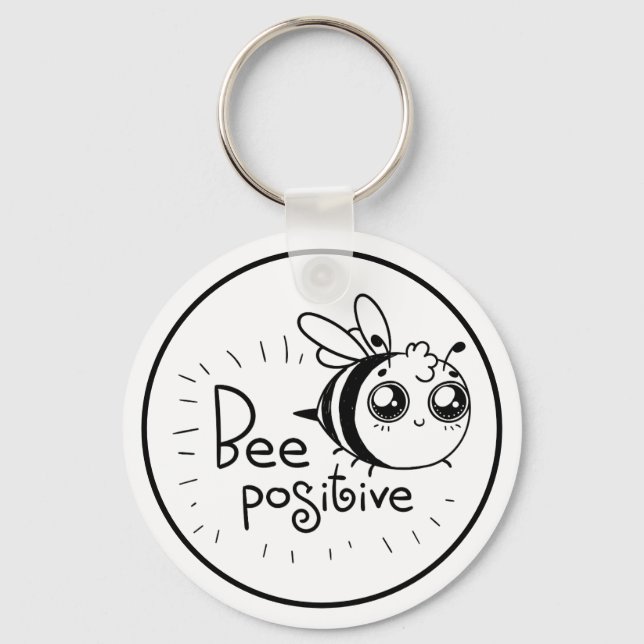 Cute Chibi Bee illustration Quote Key Ring (Front)