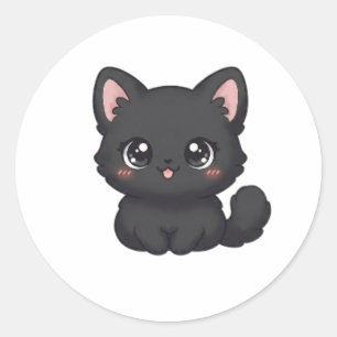 Cute Chibi Black Cat Kawaii Kitten Tongue Classic Round Sticker