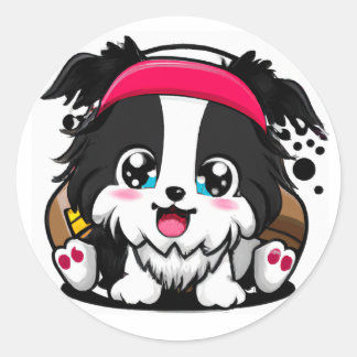 Cute Chibi Border Collie Puppy Classic Round Sticker