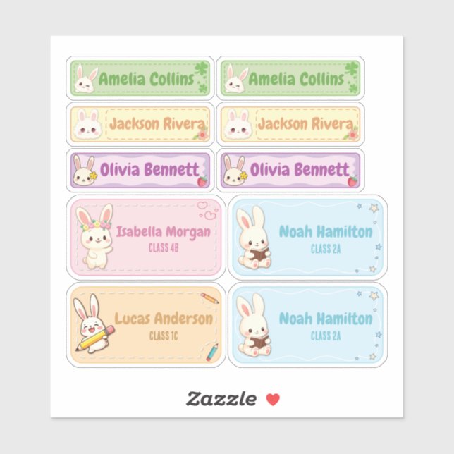 Cute Chibi Bunny Name Labels for Kids (Sheet)