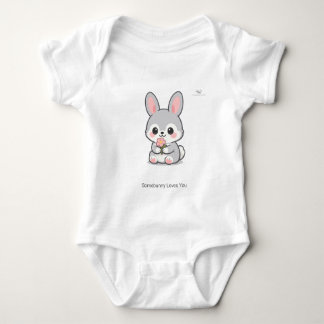 Cute Chibi Bunny Rabbit with Flower Personalised  Baby Bodysuit