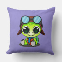 Cute Chibi Cartoon Turtle in Aviator Hat