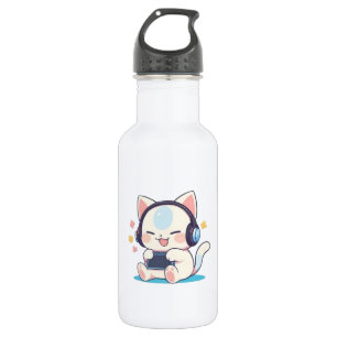 Cute Chibi Cat Gaming Headphones Portable Console  532 Ml Water Bottle