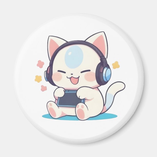 Cute Chibi Cat Gaming Headphones Portable Console  Magnet (Front)