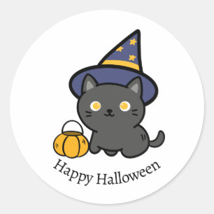Cute Chibi Cat Happy Halloween Classic Round Sticker