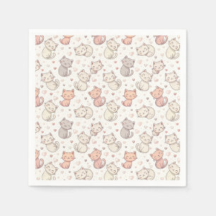 Cute Chibi Cat Pattern - Kids Kawaii Kitten Design Napkin