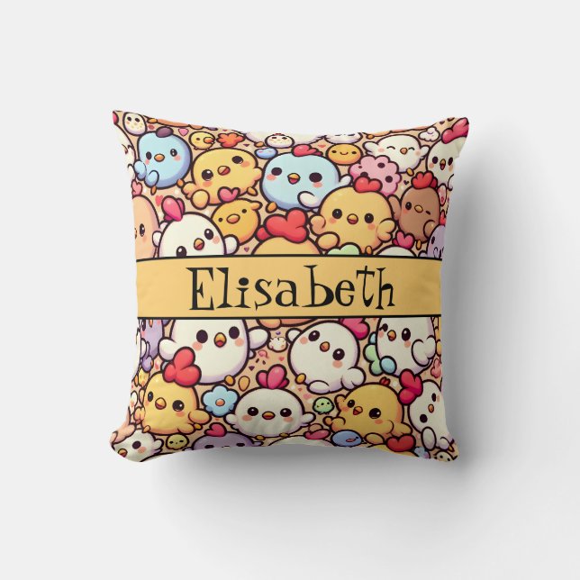 Cute Chibi Chicken Pattern Design Personalised Cushion (Front)