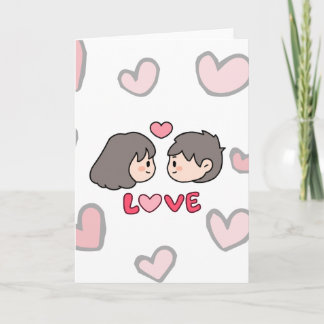 Cute Chibi Couple "LOVE" Folded Greeting Card - Ro