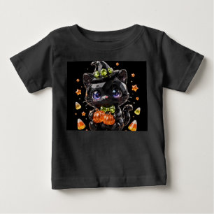 Cute Chibi Crystal Black Cat Witch Halloween Baby T-Shirt