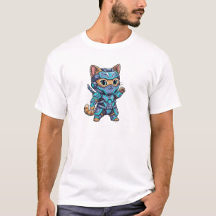 Cute Chibi Cyber Ninja Cat – Neon Futuristic   T-Shirt