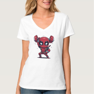Cute Chibi Deadpool Lifting Barbell T-Shirt Funn