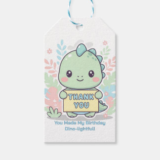 Cute Chibi Dinosaur Pastel 1st Birthday Gift Tag